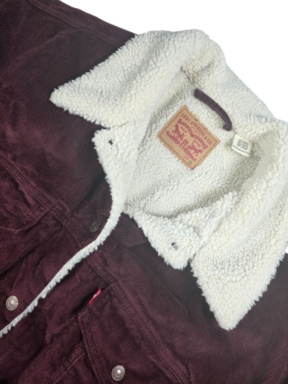 Levis Burgundy Corduroy Sherpa-Lined Trucker Jacket 3X Mens